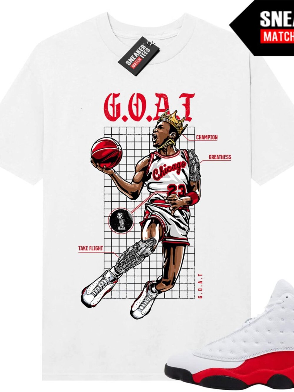 Shirt To Match Retro 13 Chicago- White GOAT- Sneaker Match Tees